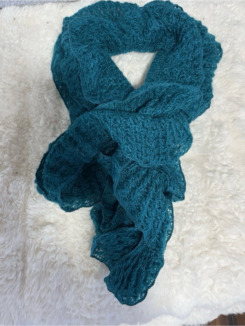 Teal Blue Crochet Knit Ruffle Soft
Warm Scarf 362